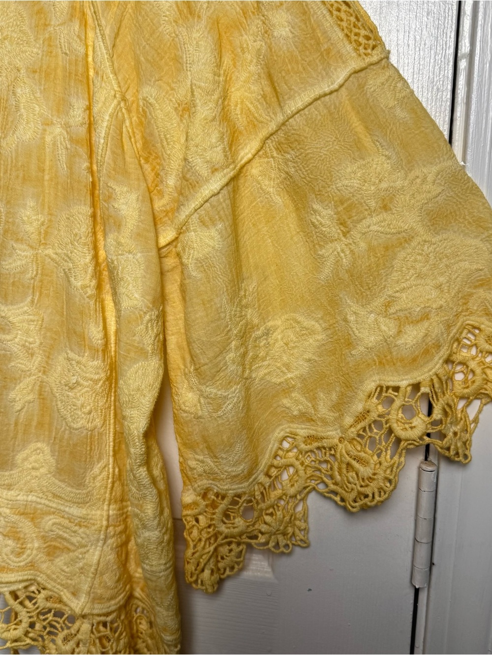 Democracy Yellow Crochet Lace Boho Blouse Top 100% Cotton Size S Cottagecore - Picture 4 of 11